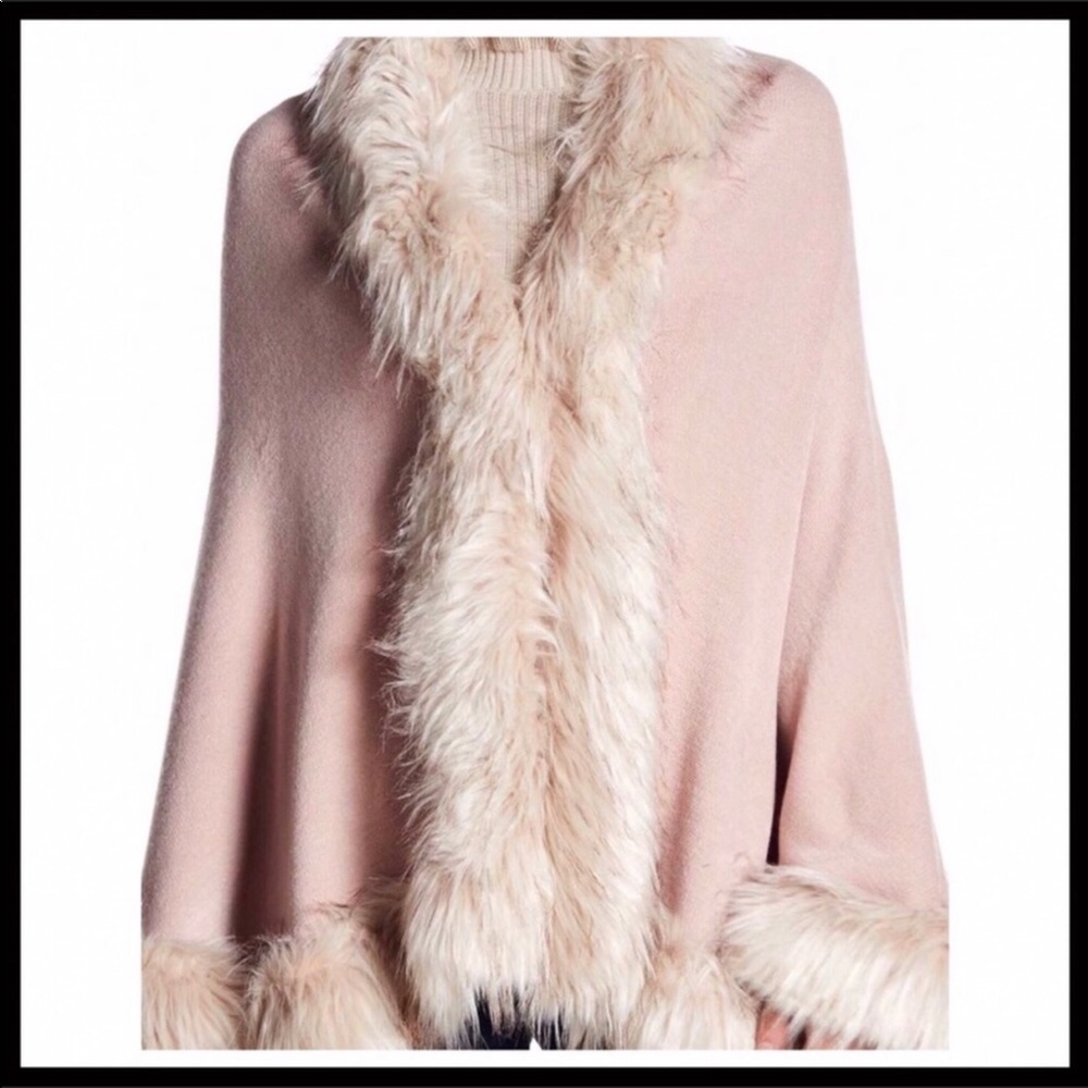 LUXE FAUX FUR CAPE PONCHO BLANKET WRAP COAT - Picture 6 of 8